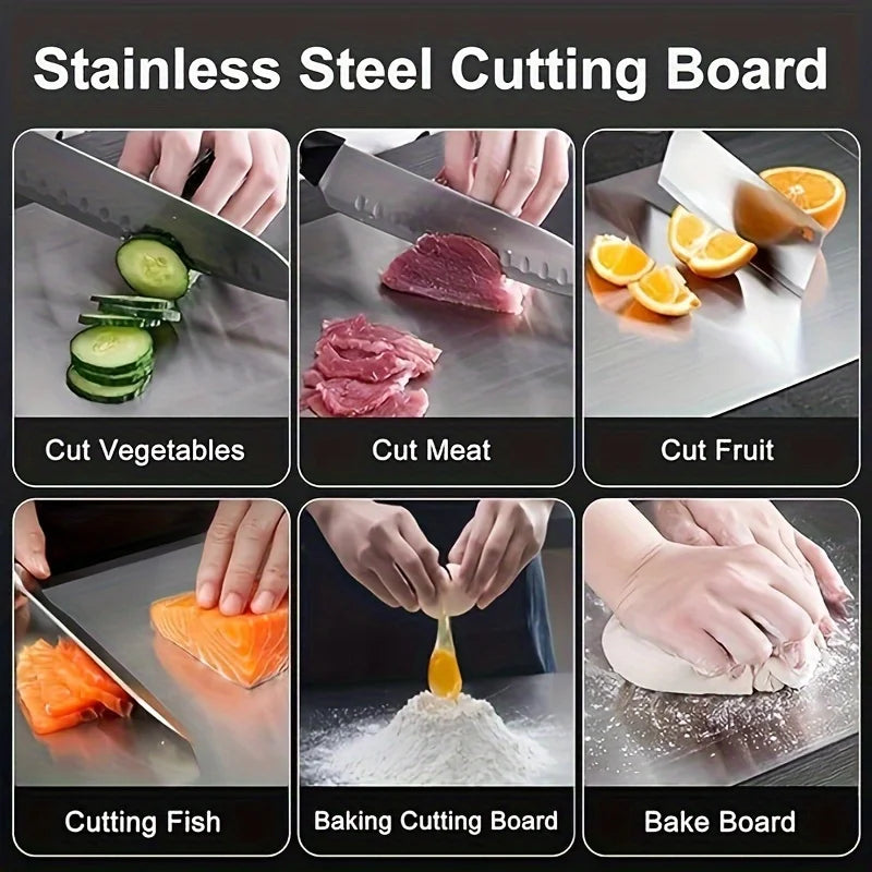 1-5pcs Stainless Steel Cutting Board Set for Vegetable, Meat & Bread Slicing with Food Contact Safe Cutting Board for Easy Clean
